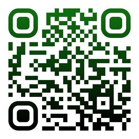 Green and black QR code on white background.