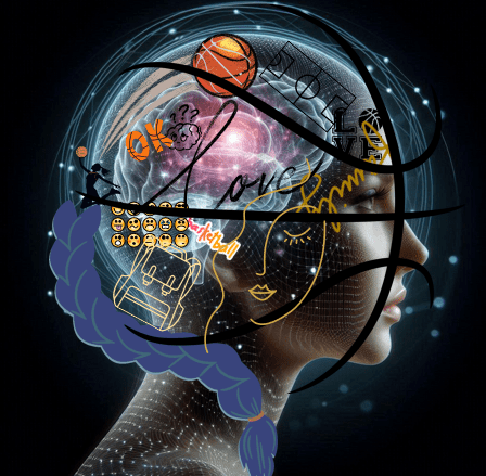 Digital brain with colorful abstract illustrations.